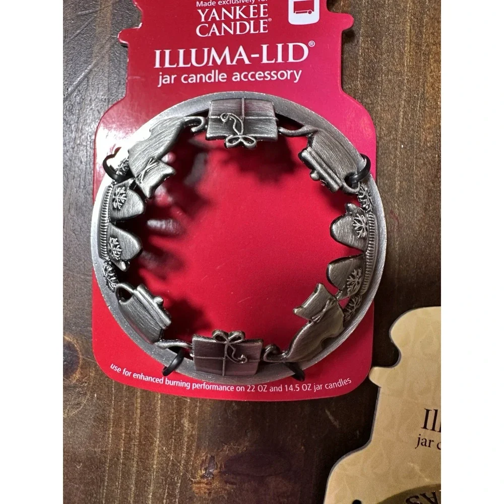 Yankee Candle 3 Lot Illuma Lid Topper Metal Christmas Gifts Santa Cats Decor